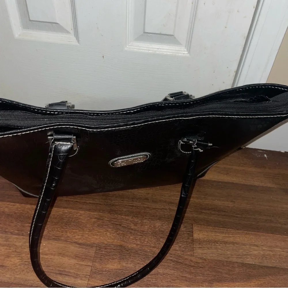 BOB MACKIE Tote Large Faux Crocodile‎ Leather Black Tote Bag Travel Tote